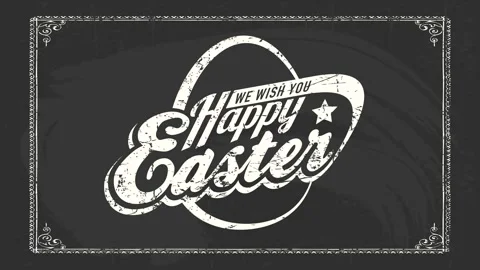 Rock and roll happy easter sign for egg hunt event on black chalkboard with Stock-Footage 130928191