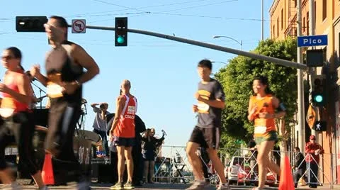 Rock and Roll Marathon Runners in Los Angeles series E Stock Footage 19665535