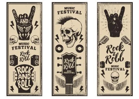Retro Vintage Rock and Roll Music Festival Poster Sign Stock Vector