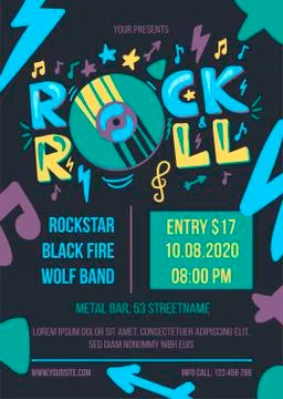 Rock and roll party vector poster template Stock Illustration