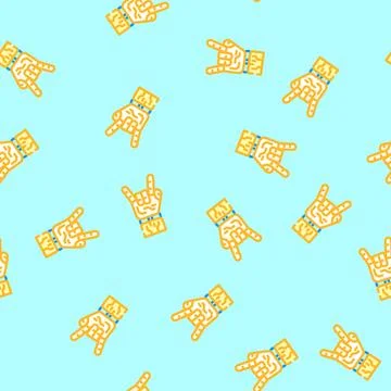 Rock and roll robot hand gesture vector seamless pattern Stock Illustration