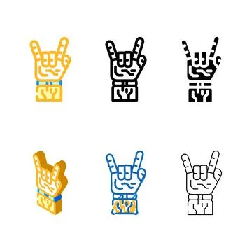 Rock and roll robot hand set gesture color icon vector Stock Illustration