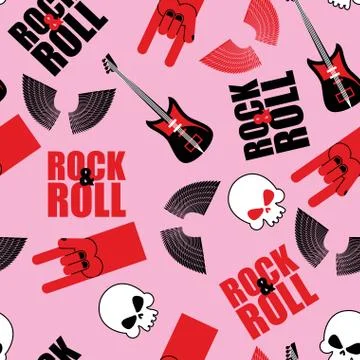 Rock and roll seamless pattern. Symbol of rock music. Background of guitars a Stock Illustration