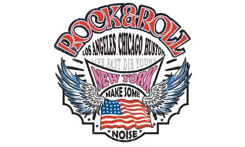 Rock and roll with wing logo artwork for apparel and others. Illustrazione stock