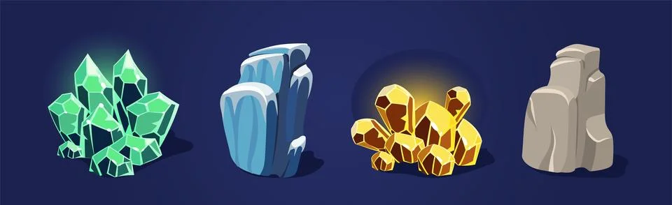 Rock and Solid Stone as Game Element Isolated on Blue Background Vector Set イラスト素材
