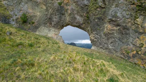 Rock-arch in the Caucasus mountains. Stock Footage 284119022