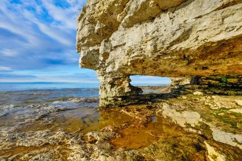 Rock Arch at Cave Point Stock Photos