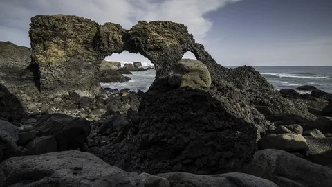 Rock Arch on Iceland Stock Footage 86347200