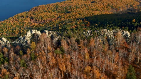 A rock with an autumn forest on the slopes Stock Footage 173583482