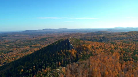 A rock with an autumn forest on the slopes Stock Footage 173589976