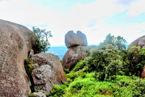 Rock balancing on the mountain Stock Photos