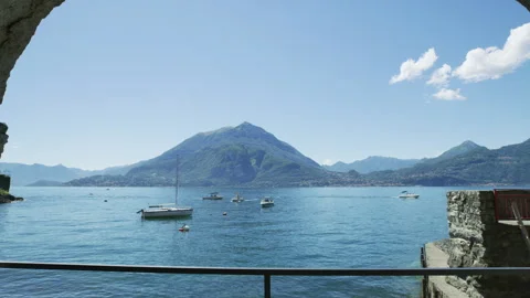 Rock balcony facing Lake Como in Varenna, Italy Stock Footage 251801090