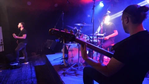 Rock band performs on the stage. Stock Footage 109190601