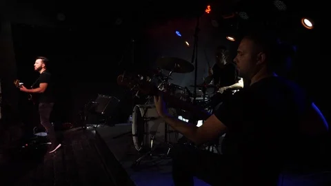 Rock band performs on the stage. Stock Footage 109190698