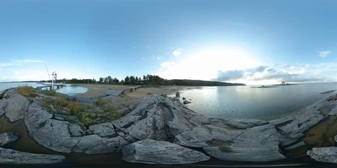 Rock Beach and Ocean View - 360 VR Stock Footage 94511557