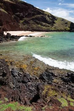 Rock beach at Easter Island, Rapa Nui, Pacific Ocean Stock Photos