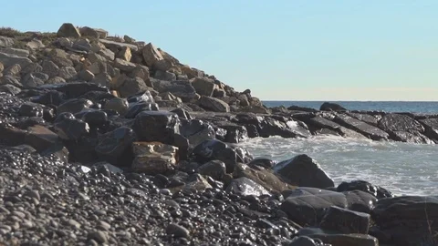 Rock Beach Hit by Waves Video stock 83384930