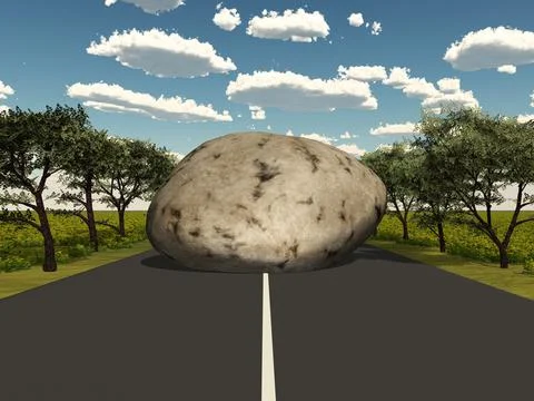 Rock blocks a road Illustrazione stock