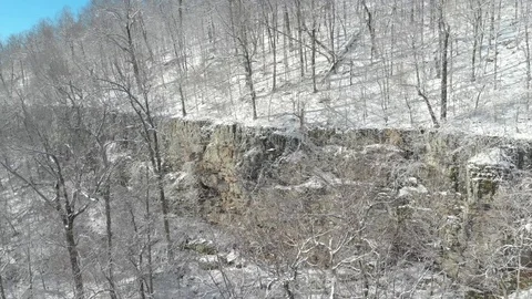 Rock Bluff and Forest in Winter Stock Footage 108517803