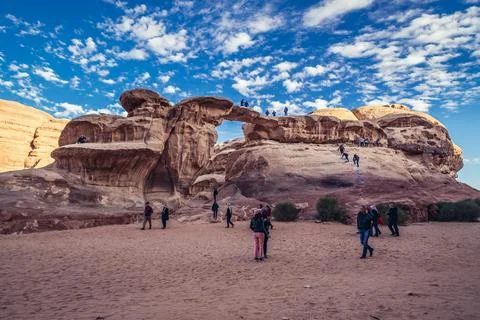 Rock bridge in Wadi Rum Stock Photos