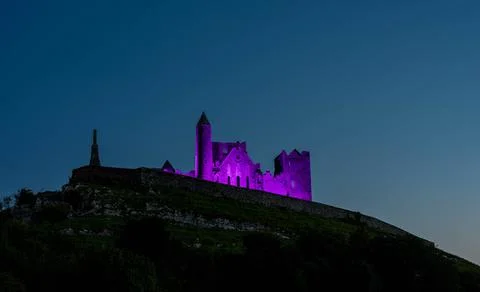 Rock of Cashel at Night Lit up in Pink Stock Photos
