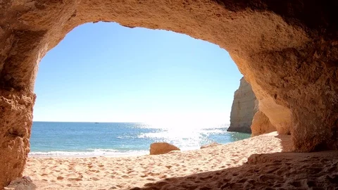 Rock cave on the Algarve, Portugal Stock Footage 106295692