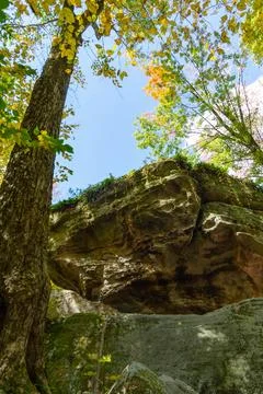 Rock city park, olean , NY, fall season forest, gigantic rock formations Stock Photos