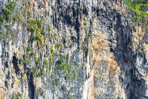 Rock cliff wall texture limestone islands Koh Phi Phi Thailand. 写真素材