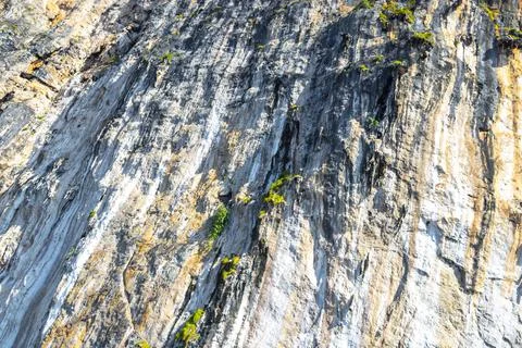 Rock cliff wall texture limestone islands Koh Phi Phi Thailand. 스톡 사진