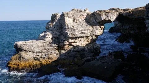 Rock Cliffs Bridge At Black Sea Video stock 79471640