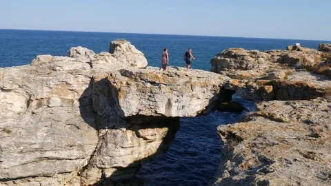 Rock Cliffs Bridge At Black Sea Video stock 79471641