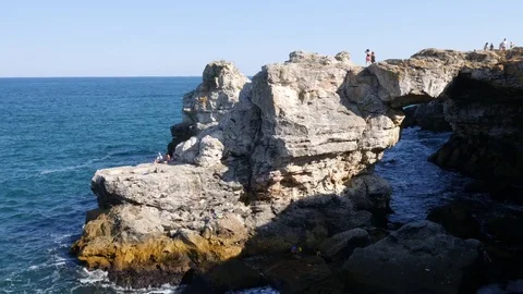 Rock Cliffs Bridge At Black Sea Video stock 79471647