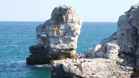 Rock Cliffs Bridge At Black Sea Video stock 79471649