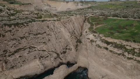 Rock, cliffs of Malta, nature landscape. Drone evening, sunset view, sea Stock Footage 267981023