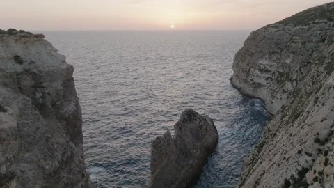 Rock, cliffs, nature landscape. Sunset view of Malta island, Mediterranean sea Stock Footage 267974481