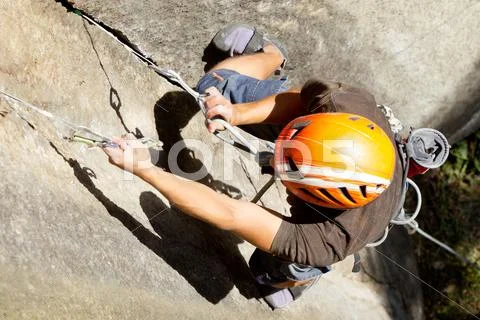 Rock Climber Close Up Shoot From Above Stock Photos