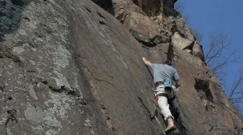Rock climber on difficult route Stock Footage 48618032