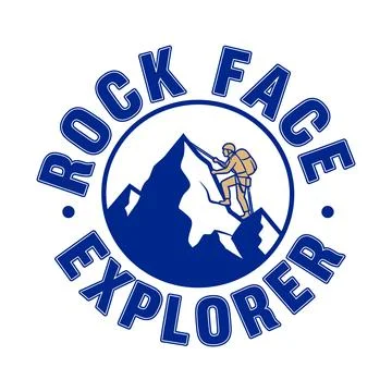 Rock climber exploring mountain peak with logo design tshirt design Stock Illustration