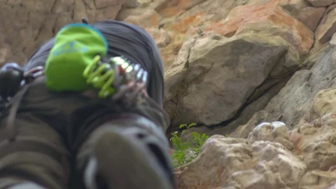 Rock Climber Scales Rock On Table Mountain Stock Footage 114765985