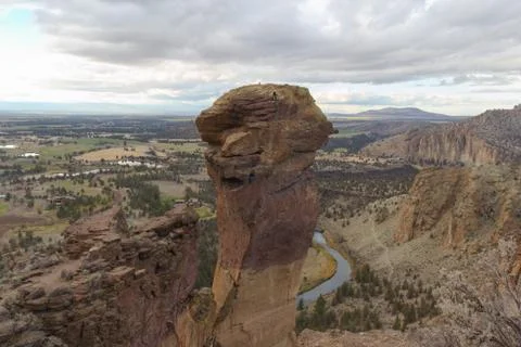 Rock Climbers on Monkey Face in Smith Rock State Park Stock Photos