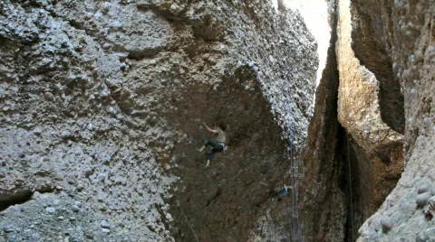 Rock climbers two on dangerous mountain Utah P HD Stock Footage 420726