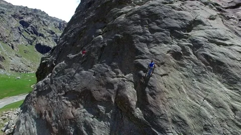 Rock climbing - Climbers - Aerial view 4k Stock Footage