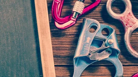 Rock climbing equipment Stock Footage 72672195