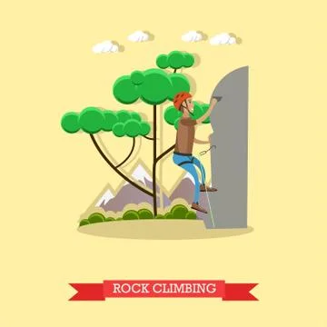 Rock climbing man, vector illustration in flat style Stock Illustration
