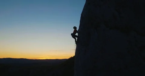 Rock Climbing at Sunset Stock Footage 85222667
