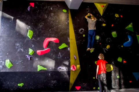 Rock climbing training wall. Stock Photos