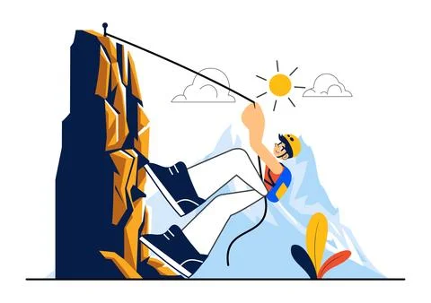 Rock Climbing Vector Illustration Featuring a Climber Ascending a Rock Wall.. Stock Illustration