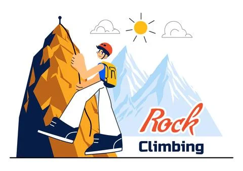 Rock Climbing Vector Illustration Featuring a Climber Ascending a Rock Wall.. Stock Illustration