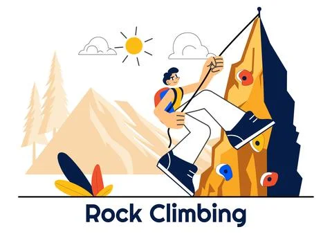 Rock Climbing Vector Illustration Featuring a Climber Ascending a Rock Wall.. Stock Illustration