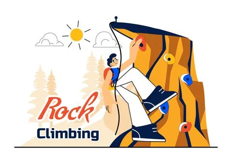 Rock Climbing Vector Illustration Featuring a Climber Ascending a Rock Wall.. Stock Illustration
